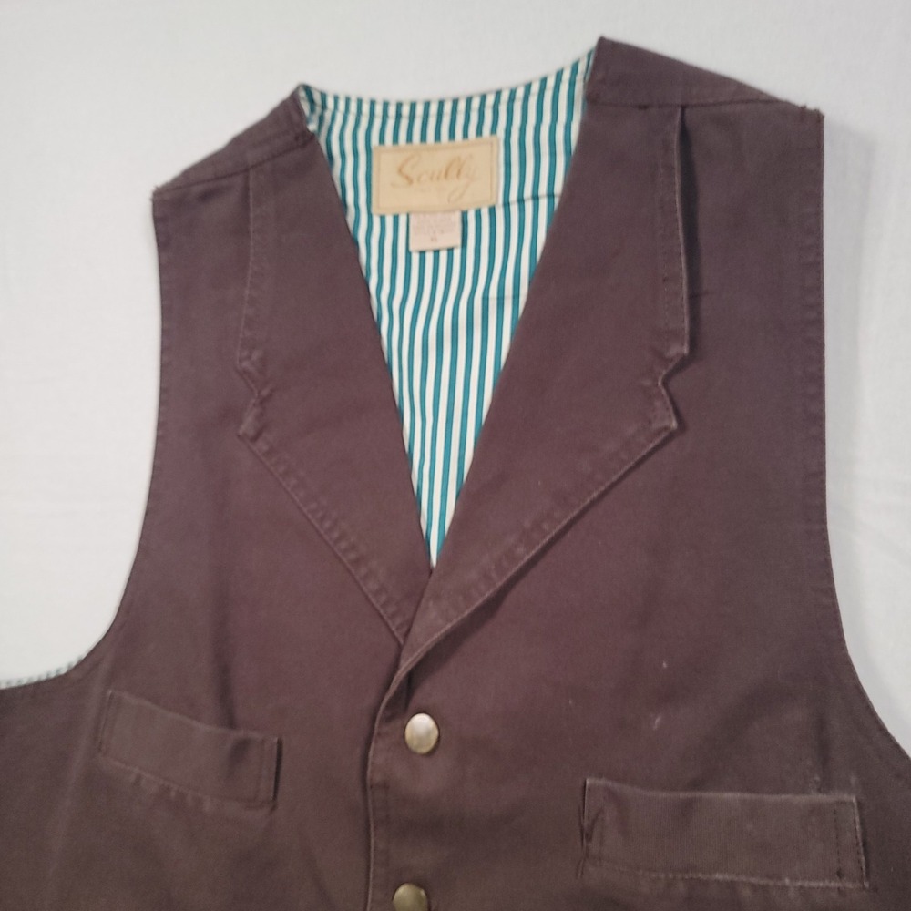 Scully Vest Mens XL Brown Cotton Denim Western Striped Lined Snap